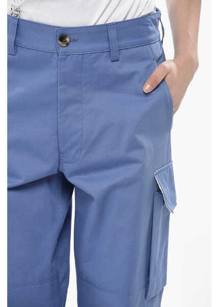 Pantaloni casual Marni Organic Cotton Cargo Pants With Ankle Drawstring Light Blue Femei (BM 19752905) 3