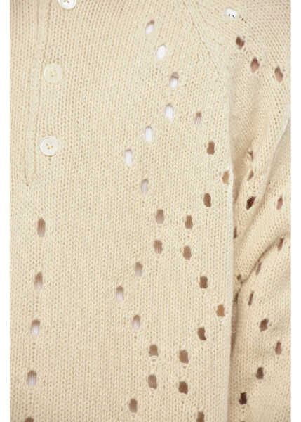 Tricouri Polo Givenchy Openwork Alpaca-Blend Pullover With Polo Collar White Barbati (BM 19752908) 3