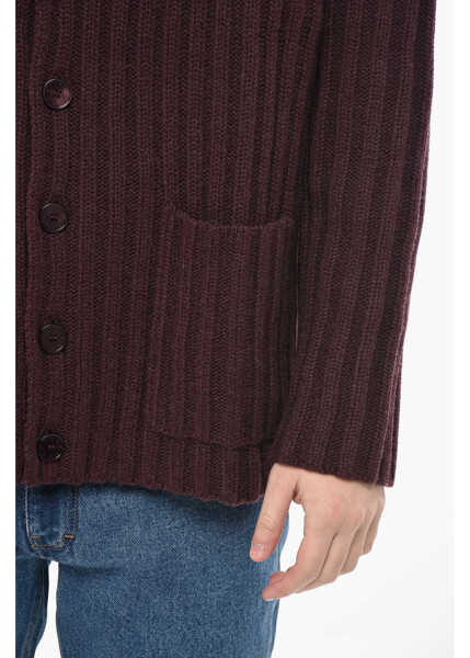 Cardigane Givenchy Ribbed Cashmere Cardigan With Patch Pockets Burgundy Barbati (BM 19752914) 3