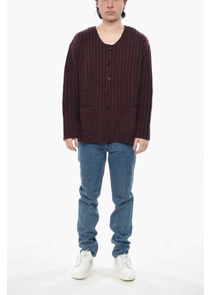 Cardigane Givenchy Ribbed Cashmere Cardigan With Patch Pockets Burgundy Barbati (BM 19752914) 4