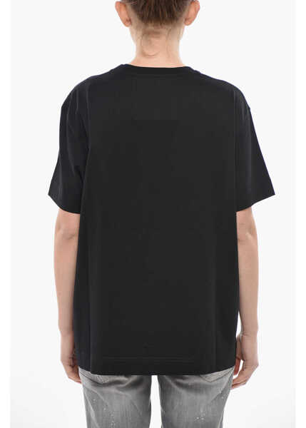Tricouri Givenchy Oversized Cotton T-Shirt With Crystal Logo Black Femei (BM 19752917) 2