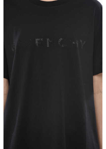 Tricouri Givenchy Oversized Cotton T-Shirt With Crystal Logo Black Femei (BM 19752917) 3