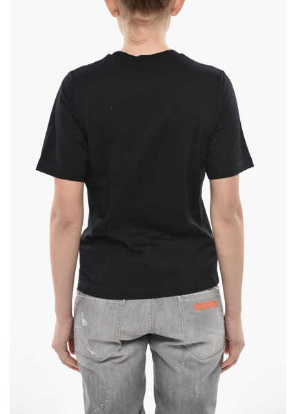 Tricouri DSQUARED2 Crewneck T-Shirt Easy Fit In Solid Color With Printed Logo Black Femei (BM 19752923) 2