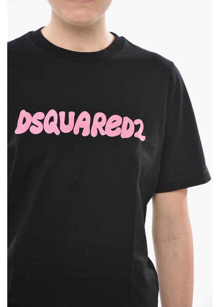 Tricouri DSQUARED2 Crewneck T-Shirt Easy Fit In Solid Color With Printed Logo Black Femei (BM 19752923) 3