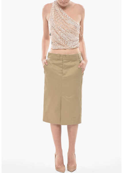 Fuste lungi Maison Margiela Mm1 Cotton-Blend Midi Skirt With Darts Beige Femei (BM 19752926) 4