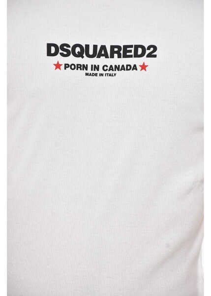Tricouri DSQUARED2 Slim Fit Ribbed Crew Neck T-Shirt White Barbati (BM 19753028) 3