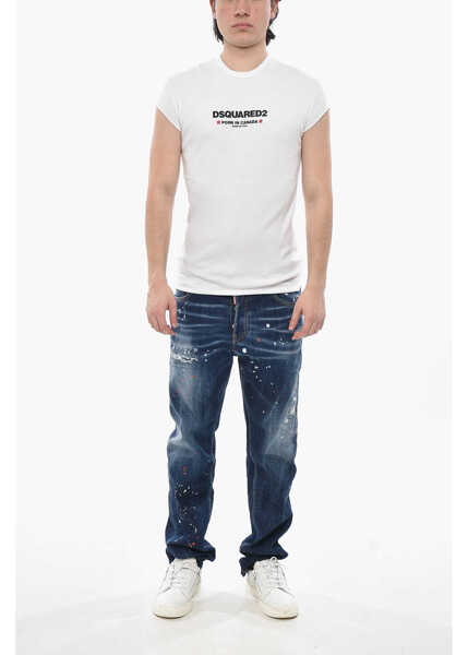 Tricouri DSQUARED2 Slim Fit Ribbed Crew Neck T-Shirt White Barbati (BM 19753028) 4