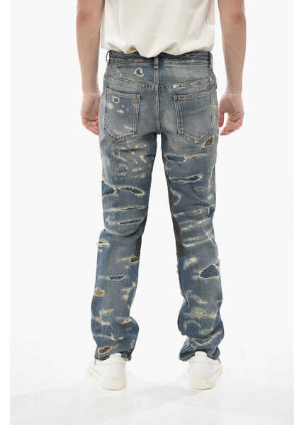 Blugi drepti Givenchy Distressed Regular Fit Jeans With Patches 20Cm Light Blue Barbati (BM 19753043) 2