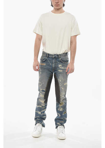 Blugi drepti Givenchy Distressed Regular Fit Jeans With Patches 20Cm Light Blue Barbati (BM 19753043) 4