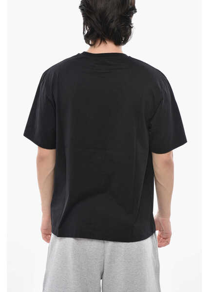 Tricouri Palm Angels Slim-Fit Crewneck T-Shirt In Solid Color With Contrast Logo Black Barbati (BM 19753049) 2