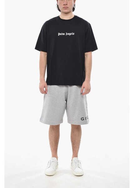 Tricouri Palm Angels Slim-Fit Crewneck T-Shirt In Solid Color With Contrast Logo Black Barbati (BM 19753049) 4