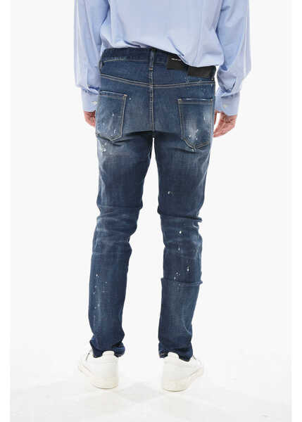 Blugi slim fit DSQUARED2 Jeans Cool Guy Vintage Effect With Leather Patch 16Cm Blue Barbati (BM 19753052) 2