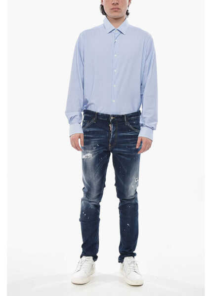 Blugi slim fit DSQUARED2 Jeans Cool Guy Vintage Effect With Leather Patch 16Cm Blue Barbati (BM 19753052) 4