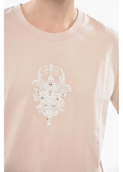 Tricouri Givenchy Cotton Crewneck T-Shirt With Front Stmpa And Crystals Pink Femei (BM 19753061) 3