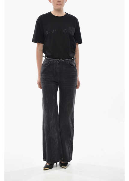 Blugi drepti Givenchy Wide Leg Jeans With Raw Hem Detail And 30Cm Belt Black Femei (BM 19753073) 4
