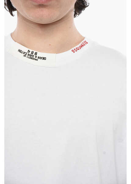 Tricouri DSQUARED2 Crewneck T-Shirt Regular Fit Solid-Color With Embroidered Lo White Barbati (BM 19753076) 3