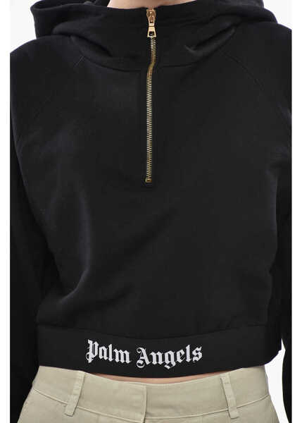 Bluze de trening Palm Angels Half-Zip Hoodie Classic Logo With Logo Elastic Band Black Femei (BM 19753088) 3