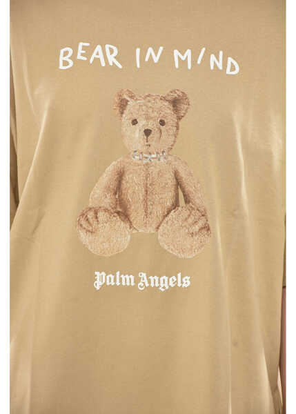 Tricouri Palm Angels Cotton Loose-Fit T-Shirt Bear In Mind With Print Beige Femei (BM 19753091) 3