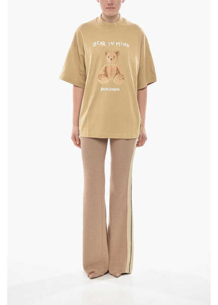 Tricouri Palm Angels Cotton Loose-Fit T-Shirt Bear In Mind With Print Beige Femei (BM 19753091) 4