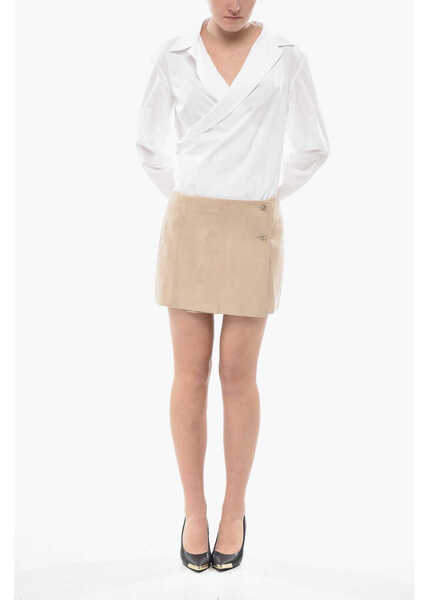 Fuste casual Givenchy Suede Wrap Skirt With Logo Buttons Beige Femei (BM 19753097) 4