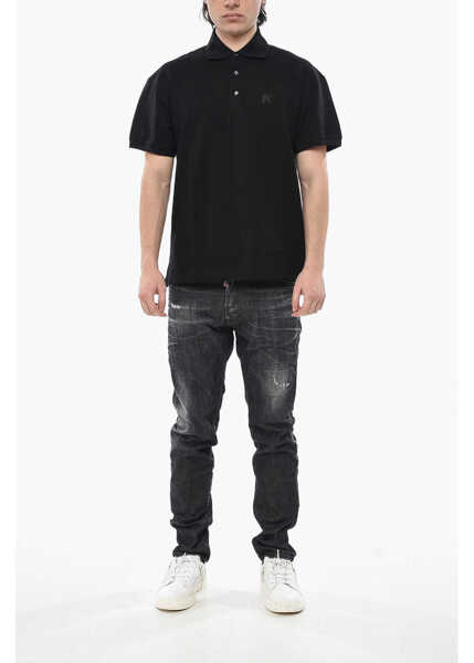 Tricouri Polo Palm Angels Cotton Piqu Polo With Tone-On-Tone Monogram Black Barbati (BM 19753103) 4