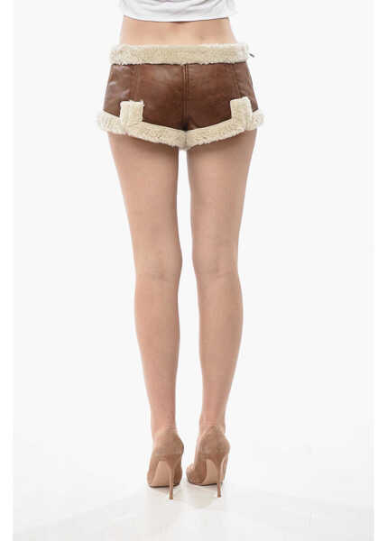 Pantaloni scurti DSQUARED2 Vegan Leather Shorts With Faux-Fur Lining Brown Femei (BM 19753109) 2