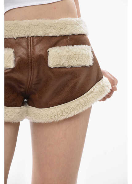 Pantaloni scurti DSQUARED2 Vegan Leather Shorts With Faux-Fur Lining Brown Femei (BM 19753109) 3
