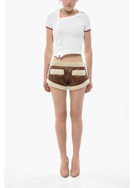Pantaloni scurti DSQUARED2 Vegan Leather Shorts With Faux-Fur Lining Brown Femei (BM 19753109) 4
