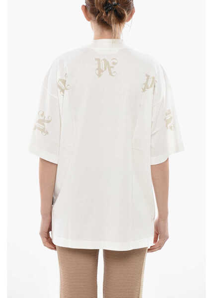 Tricouri Palm Angels Cotton Loose Fit T-Shirt With Monogram Print White Femei (BM 19753202) 2