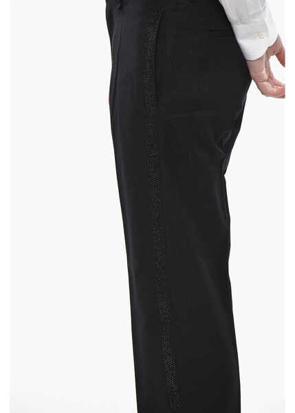 Pantaloni eleganti Givenchy Lurex Trousers With Crystal Side Bands Black Barbati (BM 19753205) 3