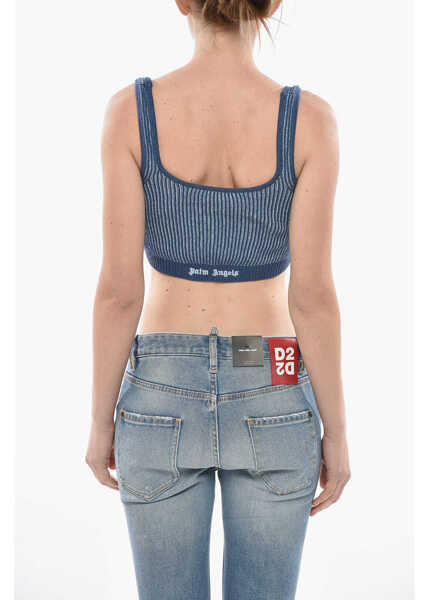 Bluze Palm Angels Crop Top 2Tone Ribbed Knit Blue Femei (BM 19753208) 2