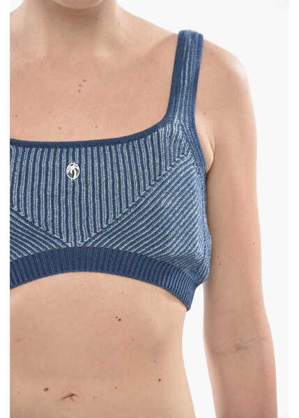 Bluze Palm Angels Crop Top 2Tone Ribbed Knit Blue Femei (BM 19753208) 3