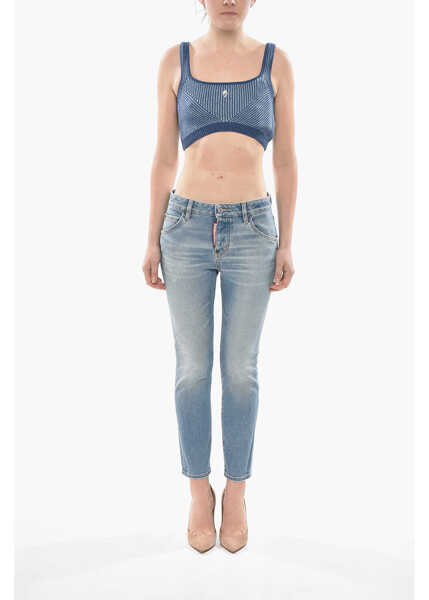 Bluze Palm Angels Crop Top 2Tone Ribbed Knit Blue Femei (BM 19753208) 4