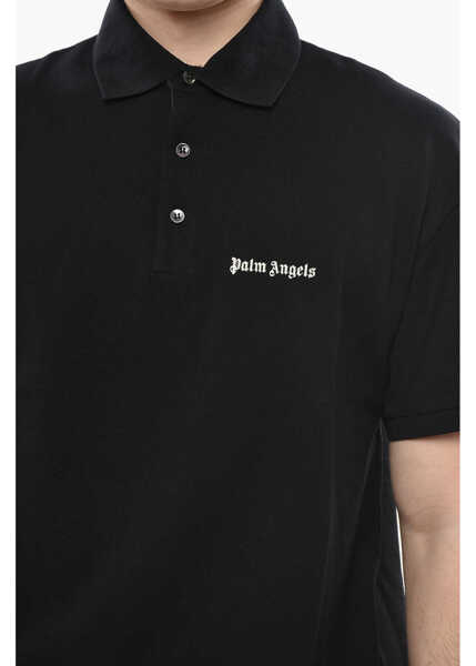Tricouri Polo Palm Angels Cotton Piqu Polo With Embroidered Logo Black Barbati (BM 19753229) 3