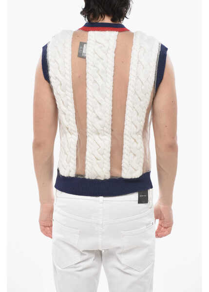 Pulovere casual DSQUARED2 Sleeveless Knit With Mesh Details Beige Barbati (BM 19753259) 2