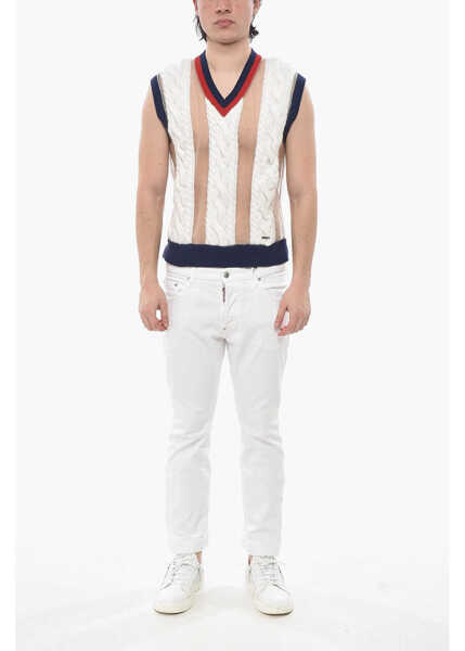 Pulovere casual DSQUARED2 Sleeveless Knit With Mesh Details Beige Barbati (BM 19753259) 4