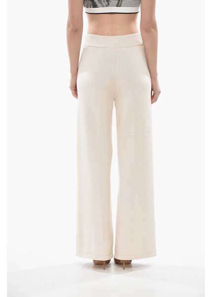 Pantaloni casual Palm Angels Knit Palazzo Pants Palm With Jacquard Logo White Femei (BM 19753265) 2