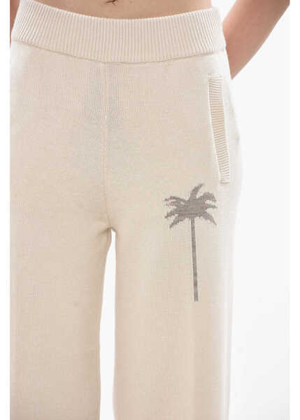 Pantaloni casual Palm Angels Knit Palazzo Pants Palm With Jacquard Logo White Femei (BM 19753265) 3