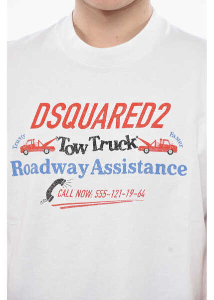 Tricouri DSQUARED2 Cotton Crew-Neck T-Shirt With Logo Print White Barbati (BM 19753277) 3