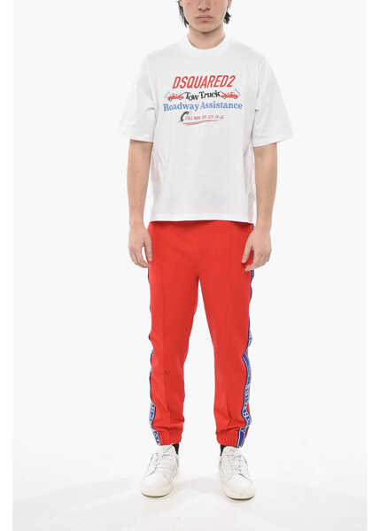 Tricouri DSQUARED2 Cotton Crew-Neck T-Shirt With Logo Print White Barbati (BM 19753277) 4
