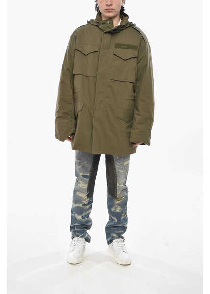 Geci Parka Givenchy Cotton-Blend Multi-Pocket Parka With Detachable Hood Military Green Barbati (BM 19753280) 4