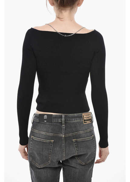 Bluze Diesel Lightweight Ribbed Top M-April With Chain Necklace Applicati Black Femei (BM 19753283) 2