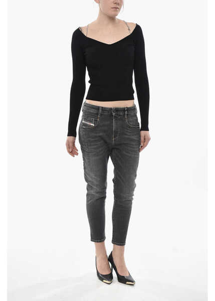 Bluze Diesel Lightweight Ribbed Top M-April With Chain Necklace Applicati Black Femei (BM 19753283) 4