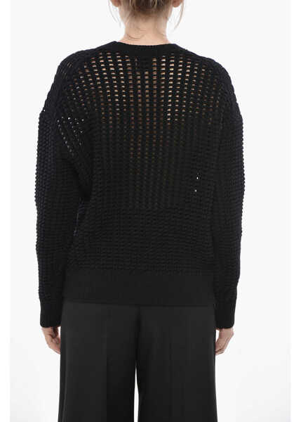 Pulovere Givenchy Cashmere-Blend Crochet Sweater With Jacquard Logo Black Femei (BM 19753289) 2
