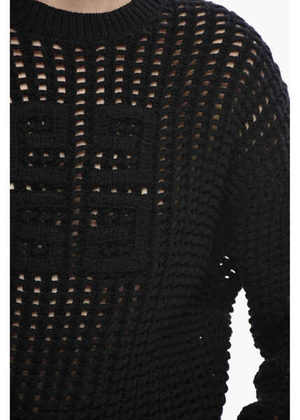 Pulovere Givenchy Cashmere-Blend Crochet Sweater With Jacquard Logo Black Femei (BM 19753289) 3