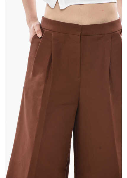 Pantaloni casual Marni Cotton Gaucho Trousers With Welt Pockets Brown Femei (BM 19753292) 3