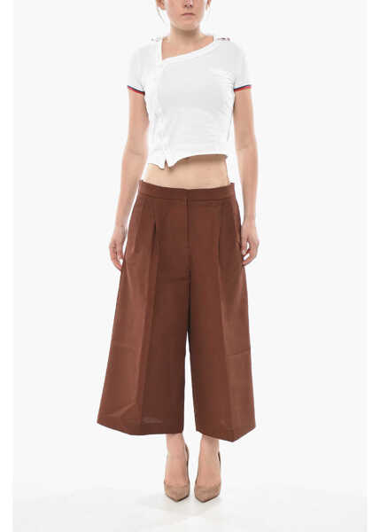 Pantaloni casual Marni Cotton Gaucho Trousers With Welt Pockets Brown Femei (BM 19753292) 4