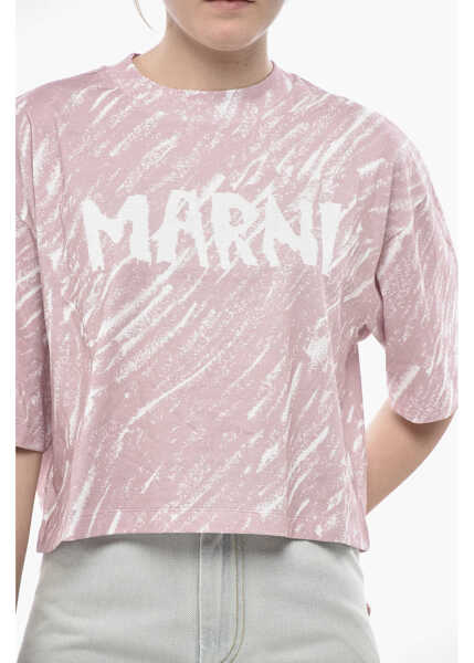 Tricouri Marni Printed Cotton Crop T-Shirt With Printed Logo Pink Femei (BM 19753295) 3