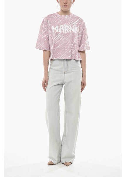 Tricouri Marni Printed Cotton Crop T-Shirt With Printed Logo Pink Femei (BM 19753295) 4