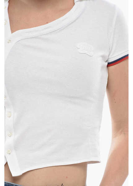 Bluze DSQUARED2 Cotton Piqu Cropped Top With Asymmetric Closure White Femei (BM 19753304) 2